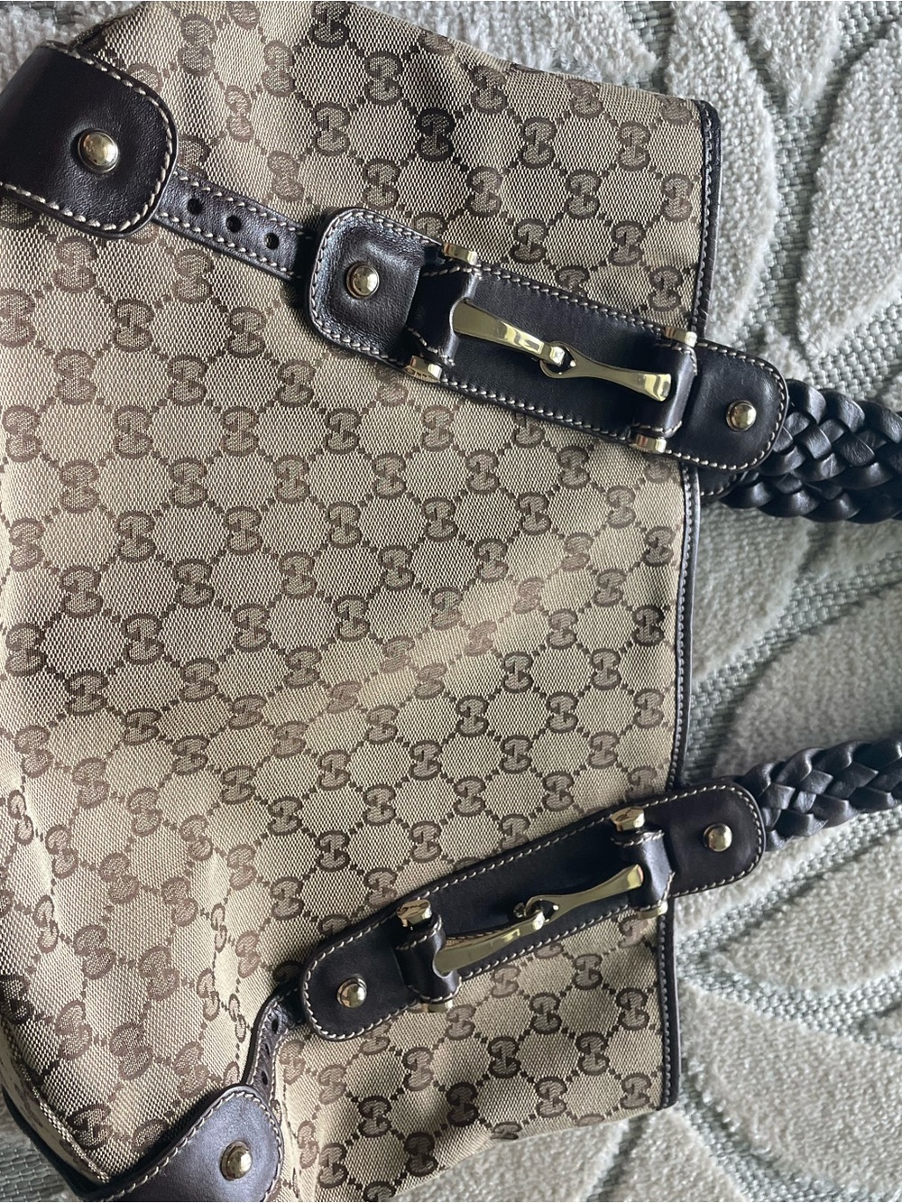 Gucci Brown GG Canvas Shoulder Bag with Braided Dark Brown Handles. Authentic. - Picture 7 of 11
